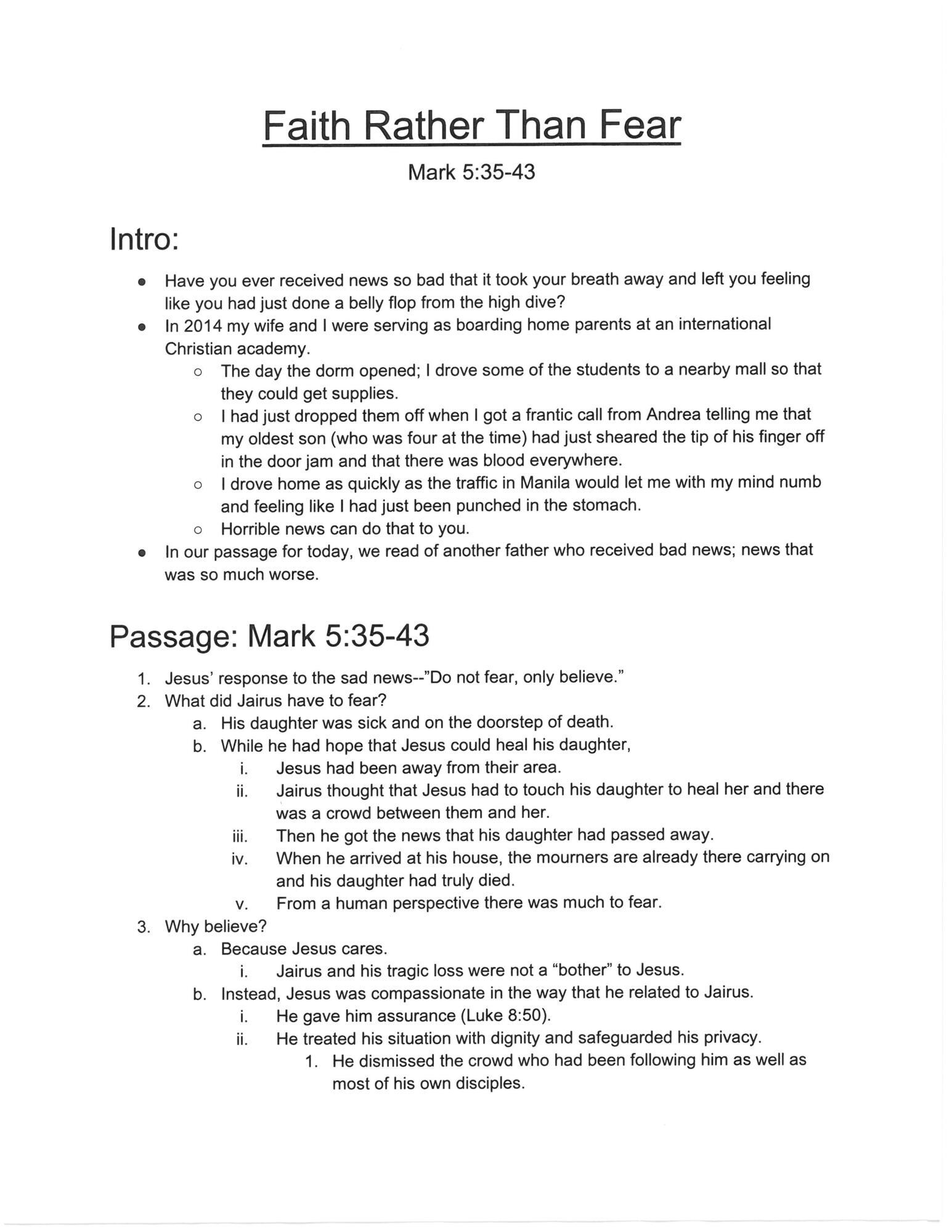 Sermon Notes Mark 5c